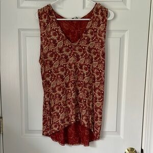 Floral Sleeveless Top - Red and Cream